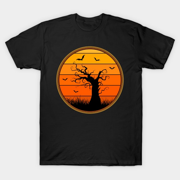 Vintage Style Creepy Tree Halloween Sunset T-Shirt by guitar75